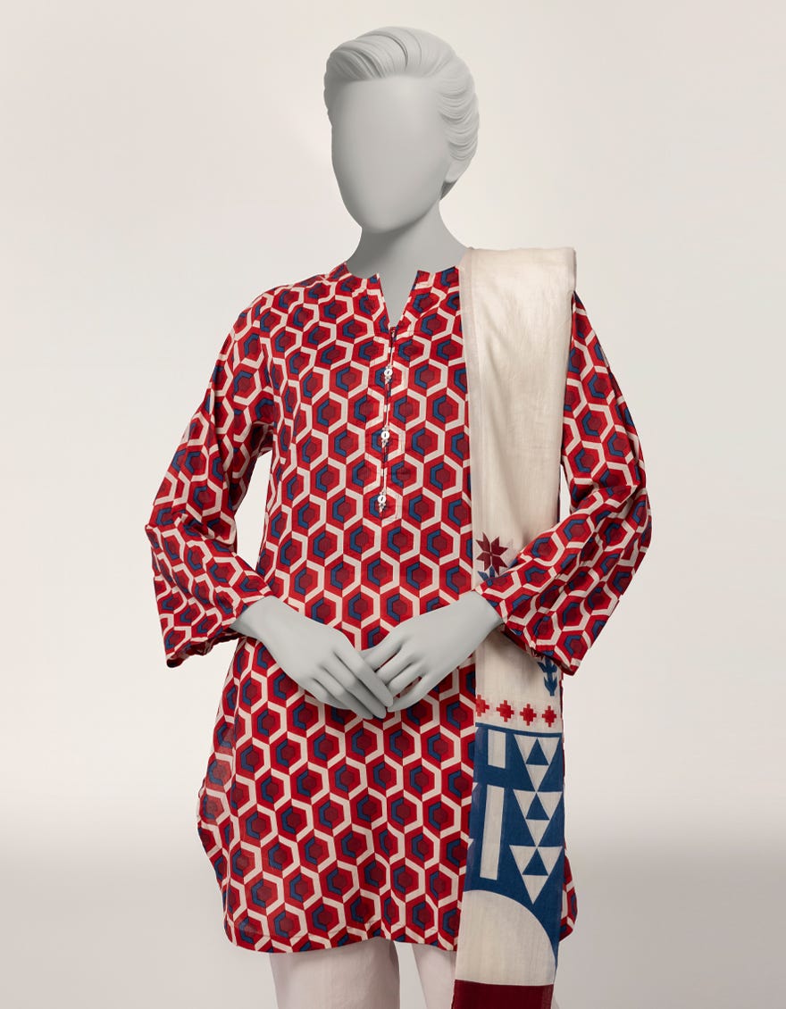 RED LAWN PRINTED 2PC STITCHED