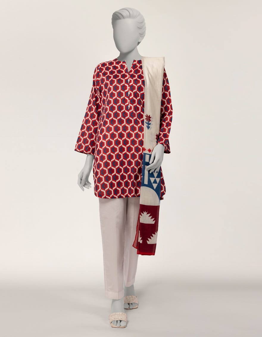 RED LAWN PRINTED 2PC STITCHED