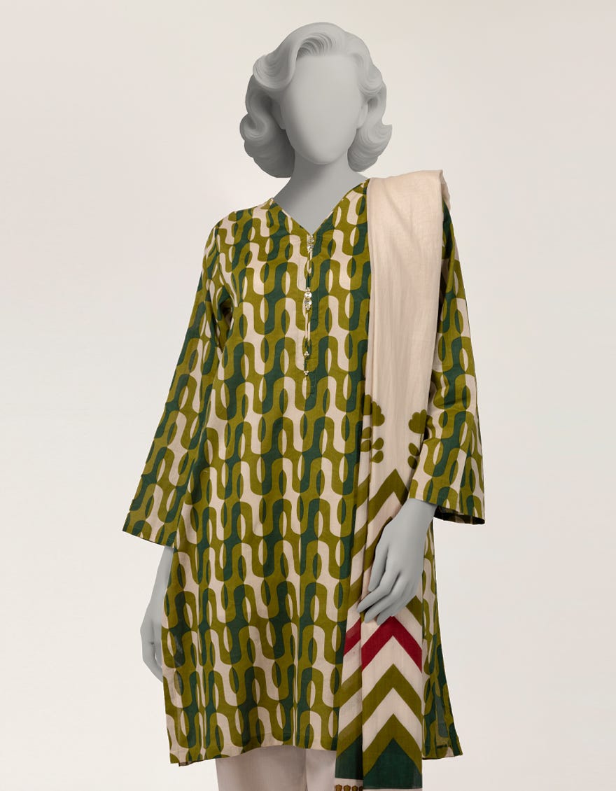 GREEN LAWN PRINTED 2PC STITCHED