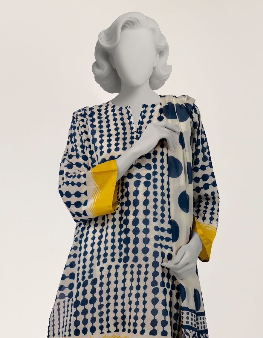 BLUE LAWN PRINTED 2PC STITCHED