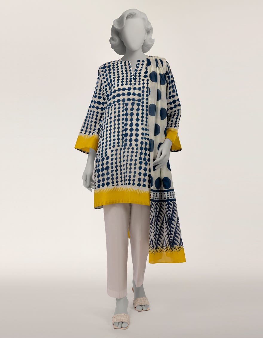 BLUE LAWN PRINTED 2PC STITCHED