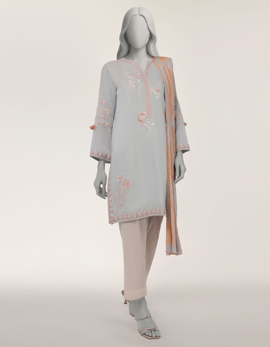 BLUE LAWN EMBROIDERED 2PC STITCHED