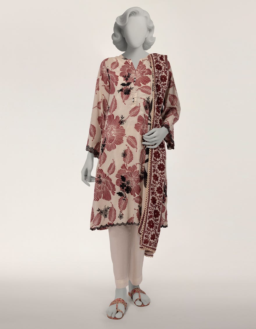 OFF WHITE LAWN EMBROIDERED 2PC STITCHED