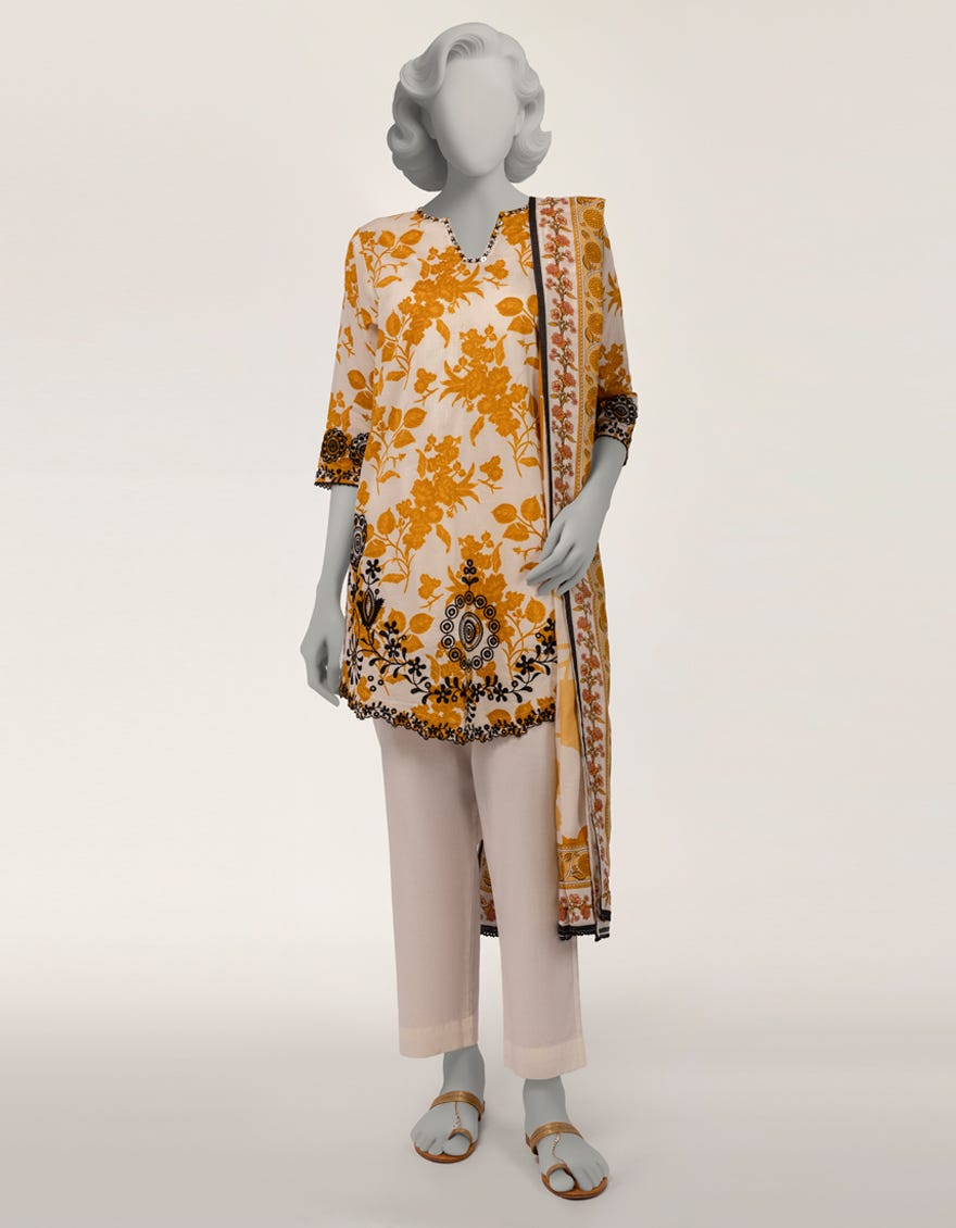 OFF WHITE LAWN EMBROIDERED 2PC STITCHED