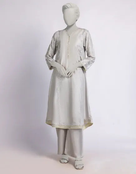GREY RAW SILK EMBROIDERED 2PC STITCHED