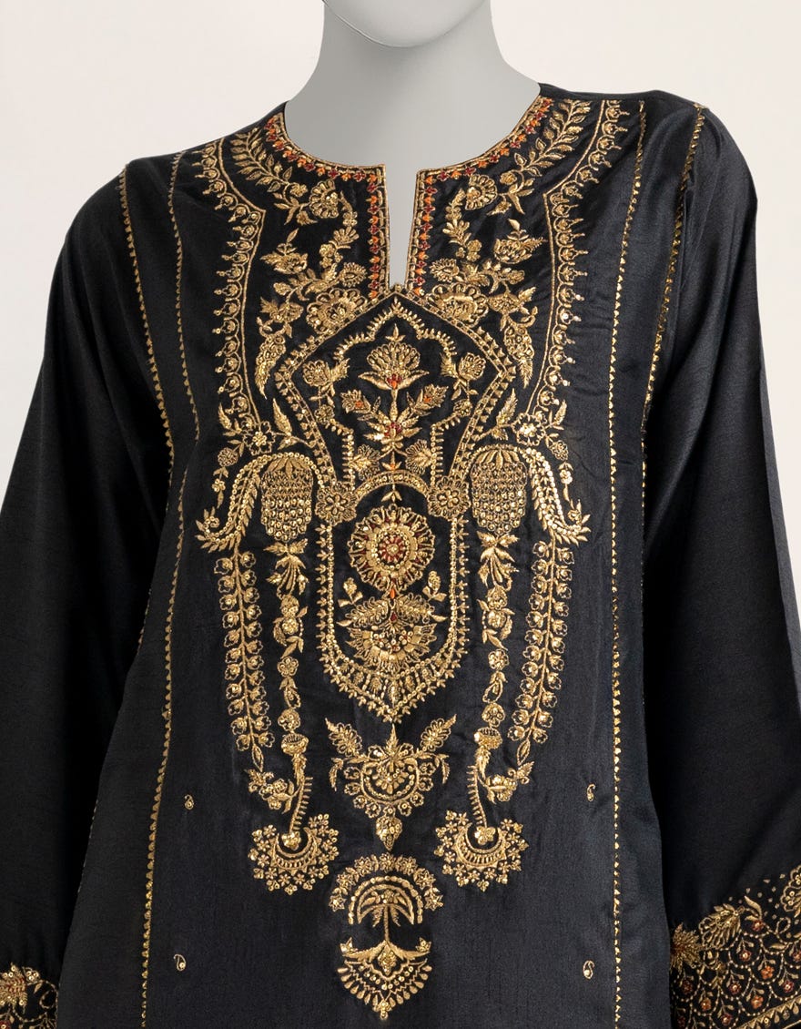 black-embroidered-raw-silk-kurti-jfs25233s