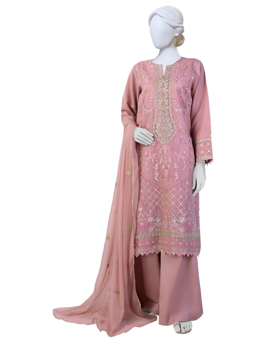 Pink Organza Unstitched 3 Piece Dress | Jjls-S-Jfu-24-701