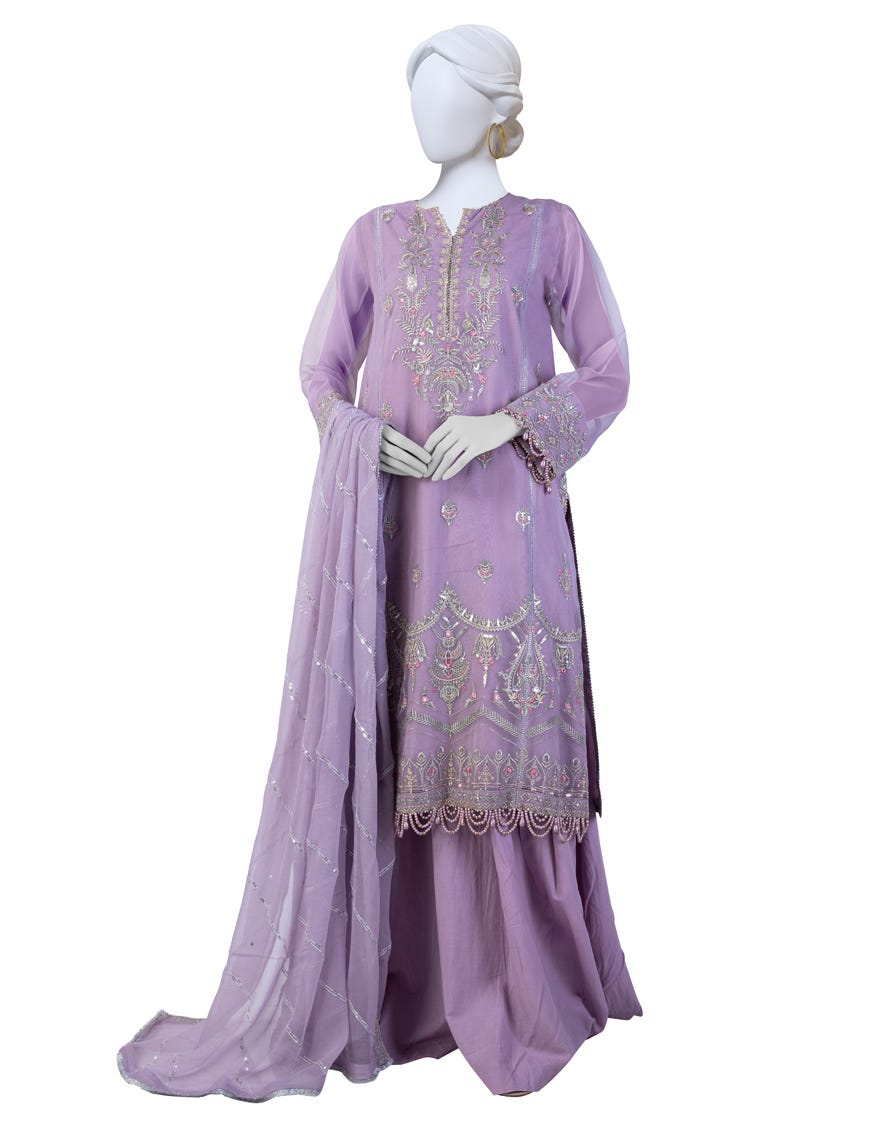 Lilac Organza Unstitched 3 Piece Dress | Jjls-S-Jfu-24-702