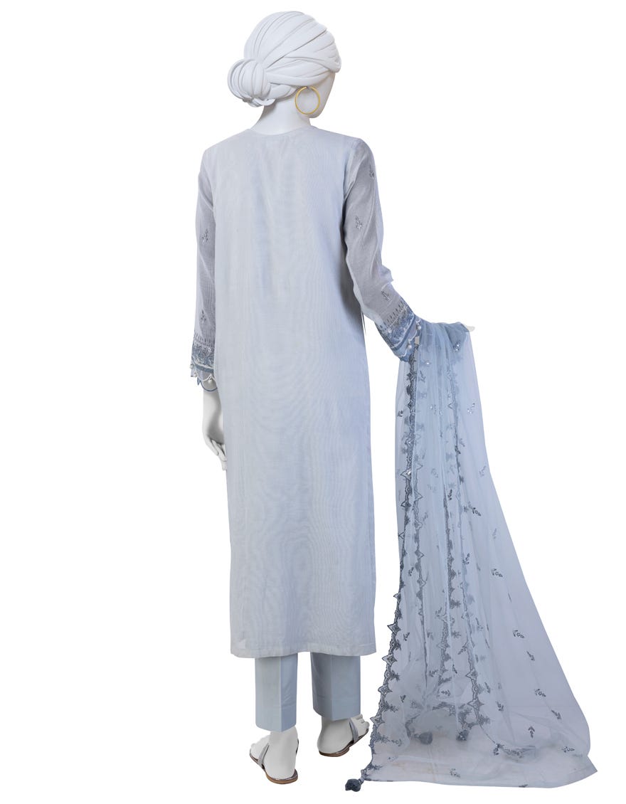 Teal Blue Khaddi Net Unstitched 3 Piece Dress | Jjls-S-Jfu-24-707