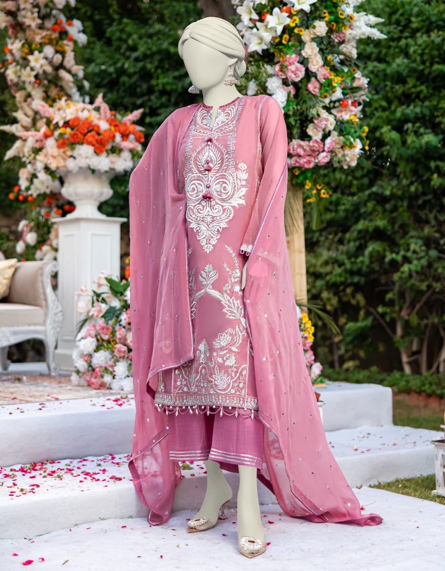 PINK ORGANZA FORMAL UNSTITCHED 3PC