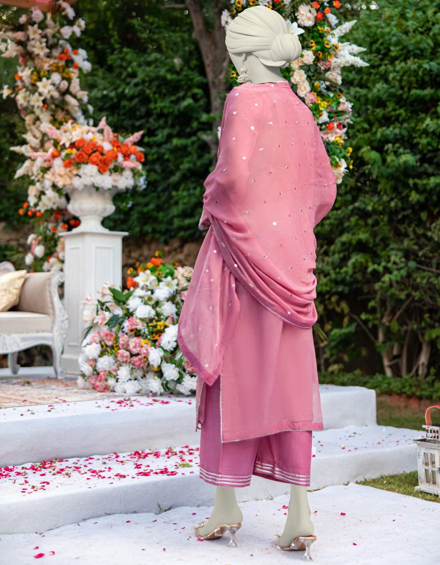 PINK ORGANZA FORMAL UNSTITCHED 3PC