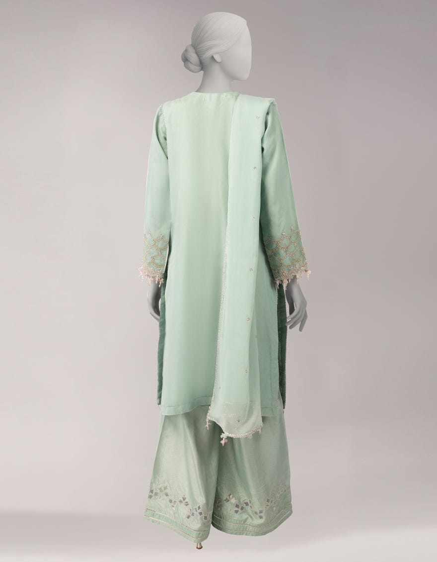 GREEN ORGANZA EMBROIDERED UNSTITCHED 3PC