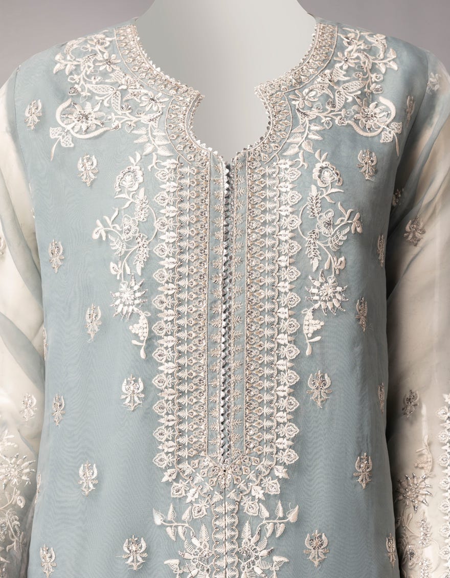 BLUE ORGANZA EMBROIDERED UNSTITCHED 3PC