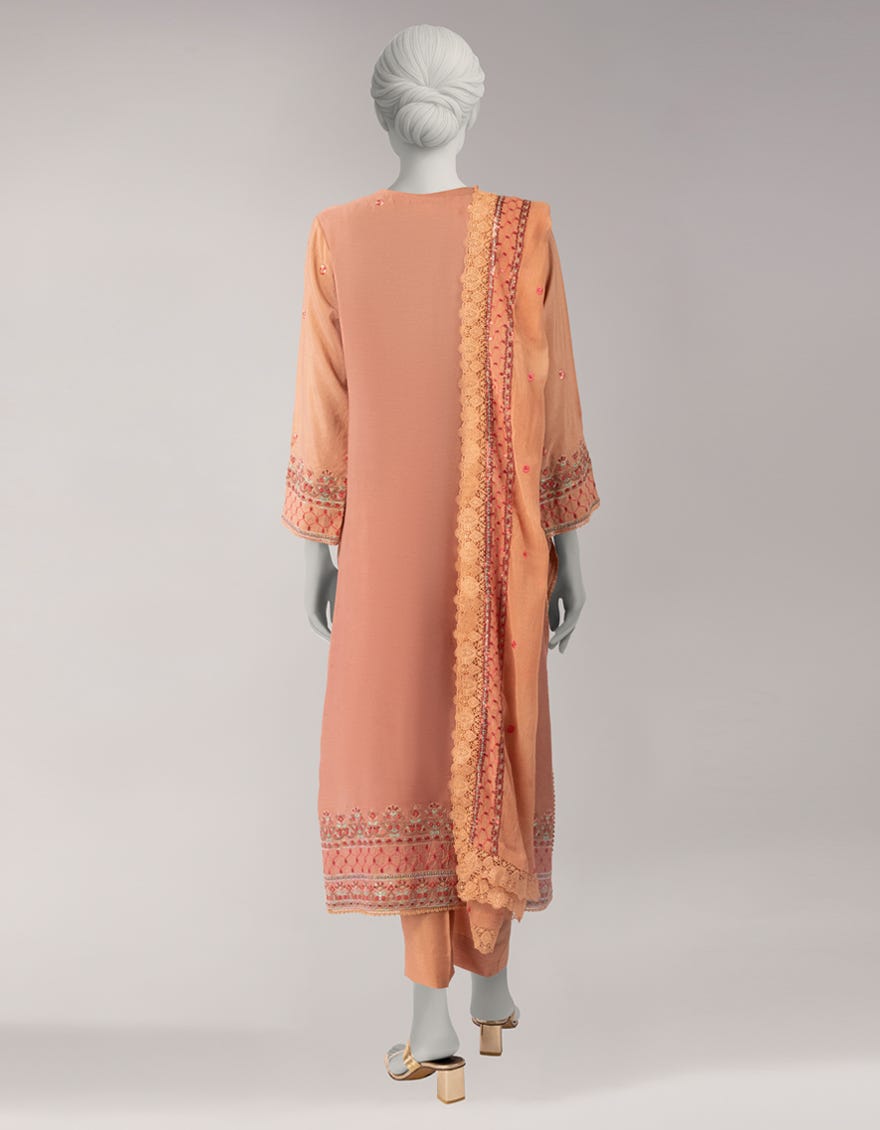 PEACH CHIFFON EMBROIDERED UNSTITCHED 3PC