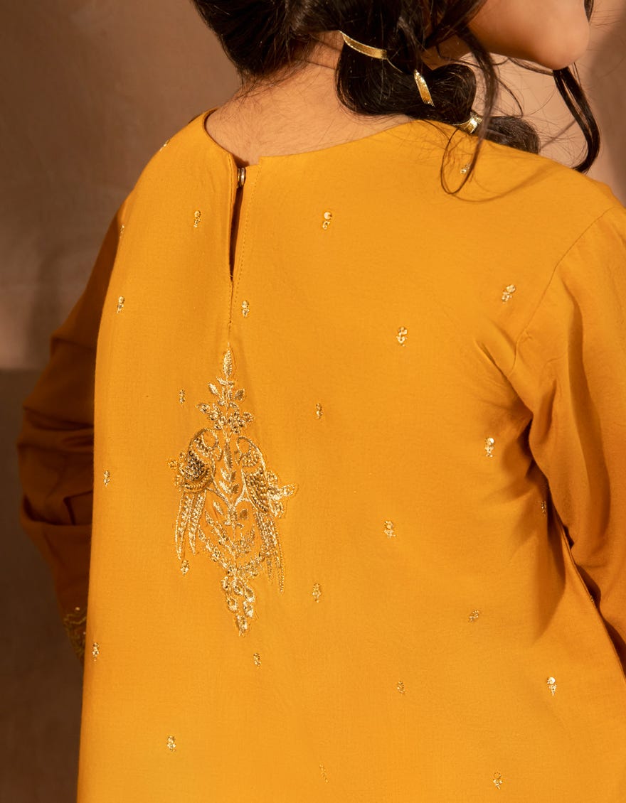 OCHER LAWN EMBROIDERED 3PC STITCHED