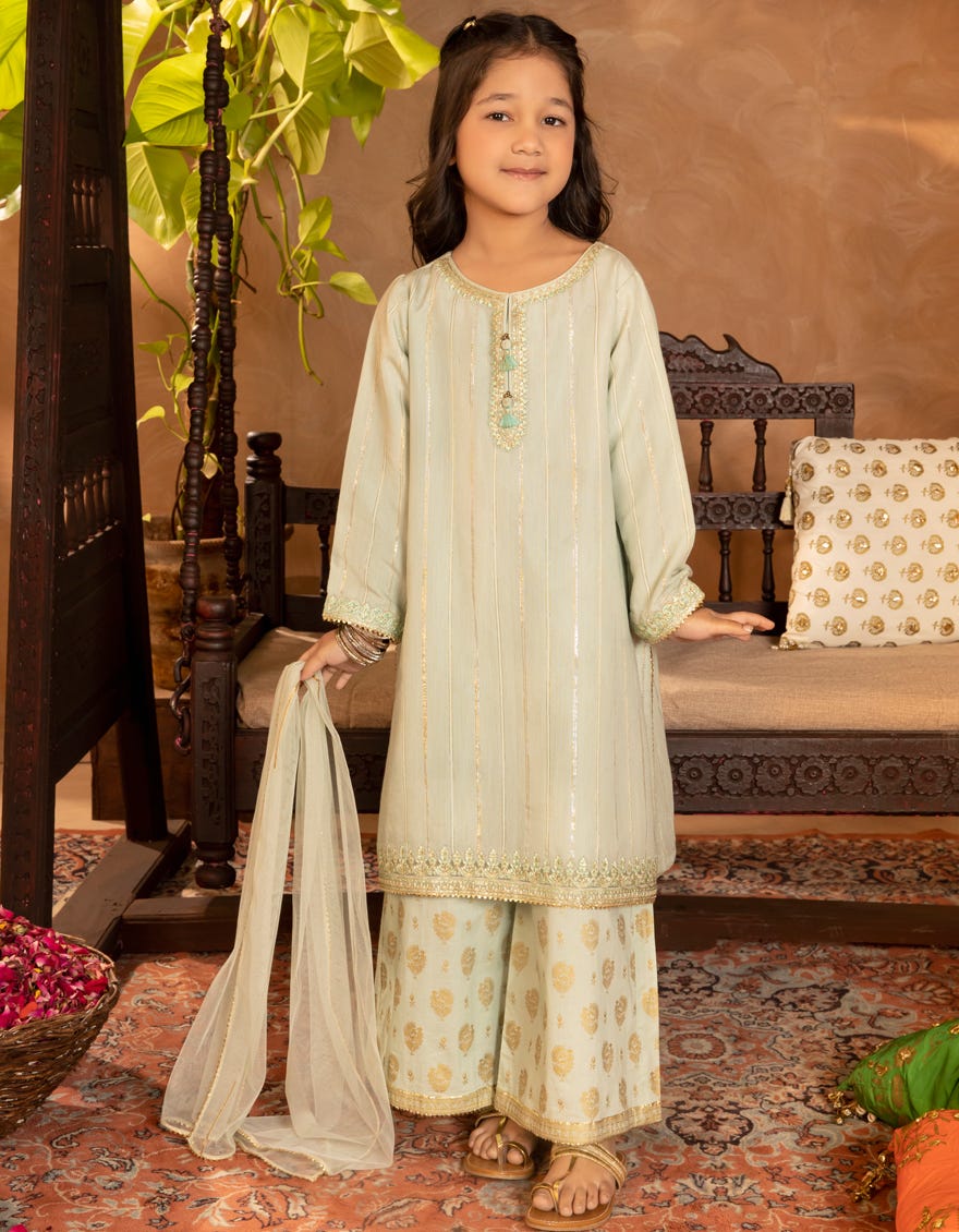 GREEN ZARI TAAR EMBROIDERED 3PC STITCHED