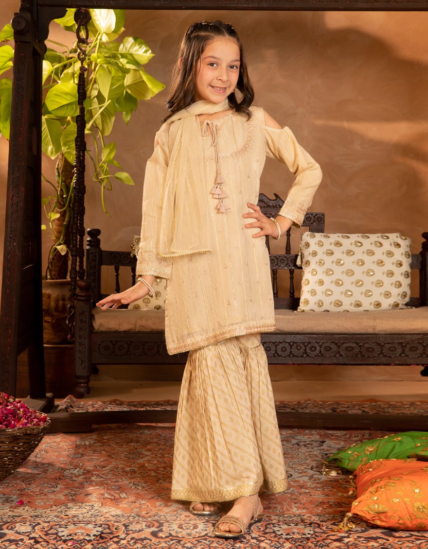 BEIGE ZARI EMBROIDERED 3PC STITCHED