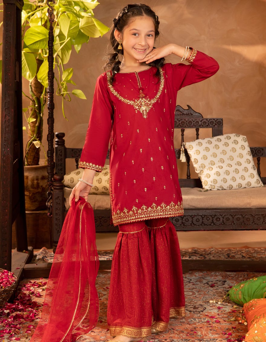 MAROON LUREX LAWN EMBROIDERED 3PC STITCHED