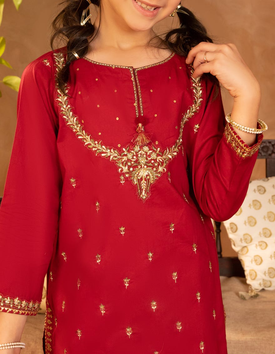 MAROON LUREX LAWN EMBROIDERED 3PC STITCHED