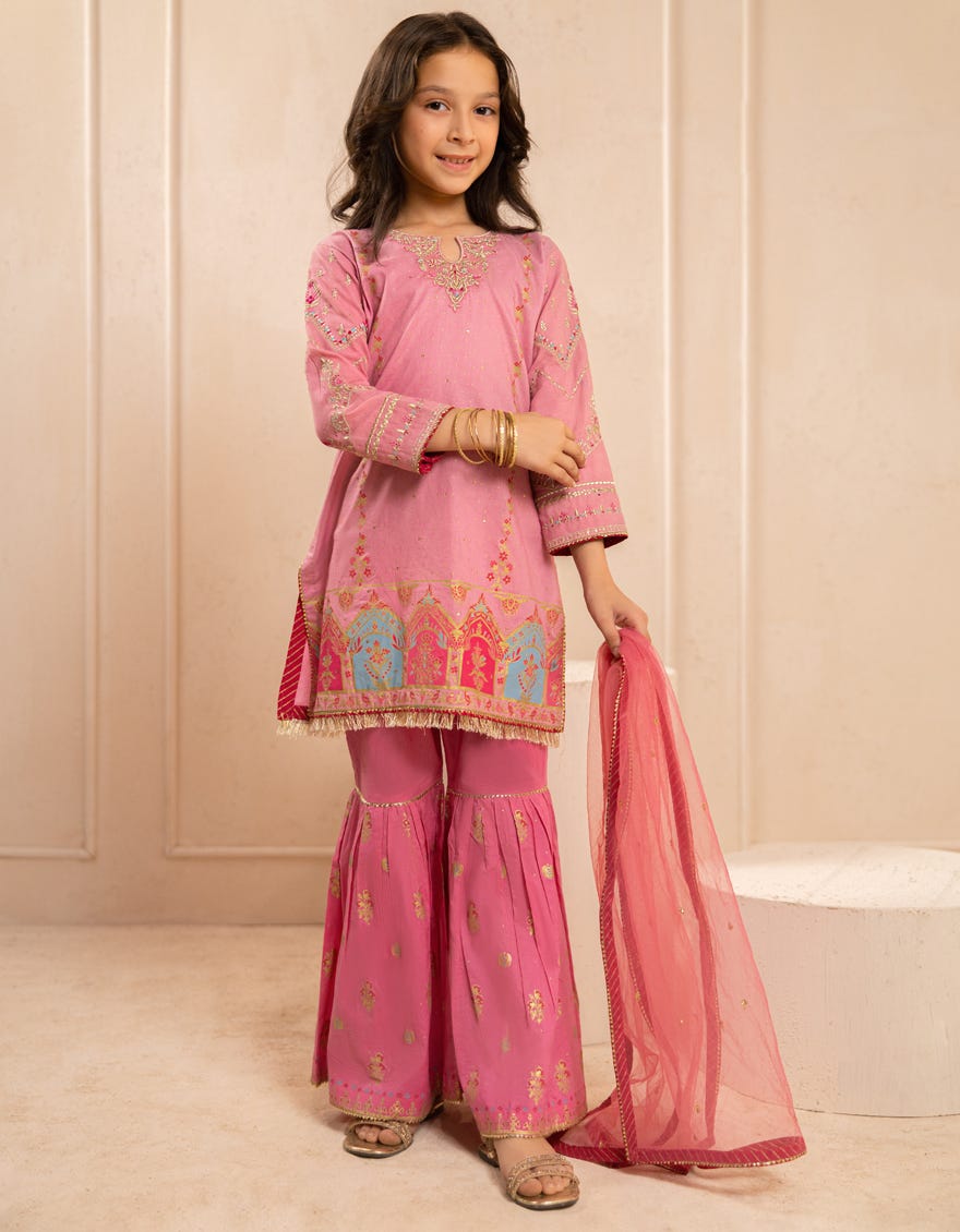 PINK SILK EMBROIDERED 3PC STITCHED