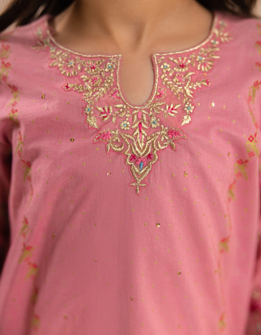 PINK SILK EMBROIDERED 3PC STITCHED