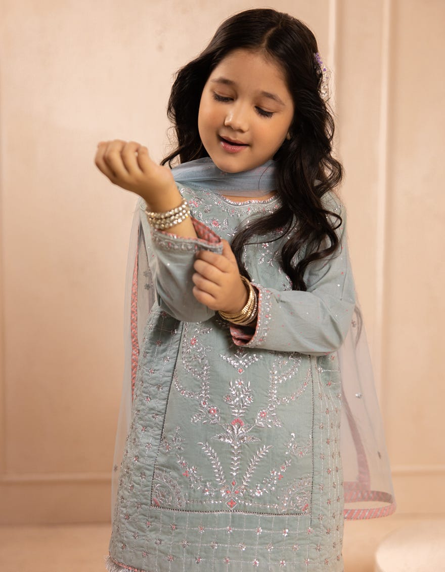 BLUE SILK EMBROIDERED 3PC STITCHED