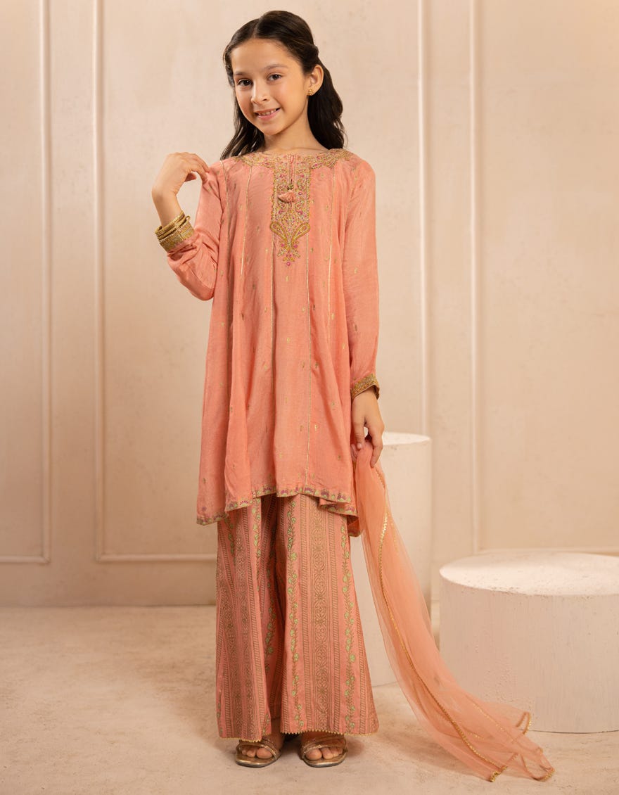 PEACH SILK EMBROIDERED 3PC STITCHED