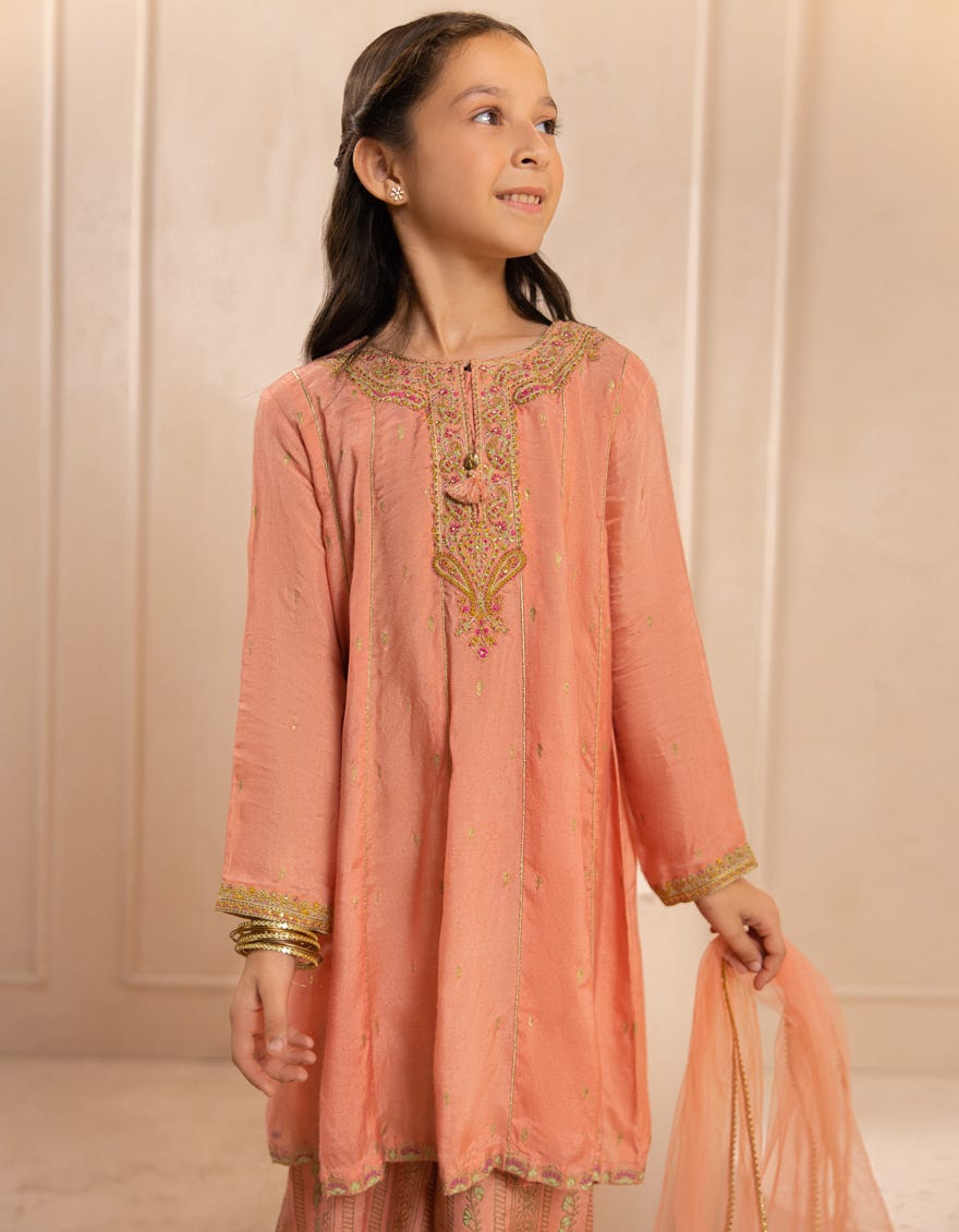 PEACH SILK EMBROIDERED 3PC STITCHED