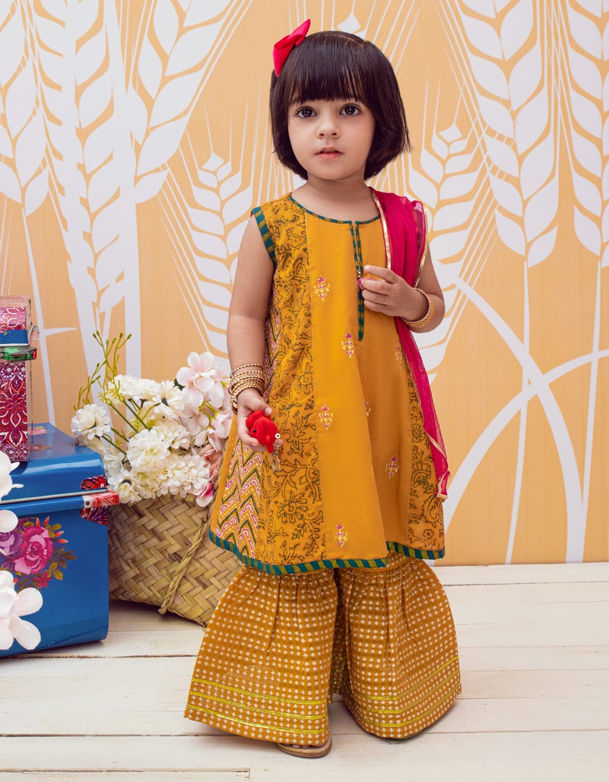 Yellow Lawn Infant 3 Piece Stitched Dress | Jik-S-Jgin-23-054