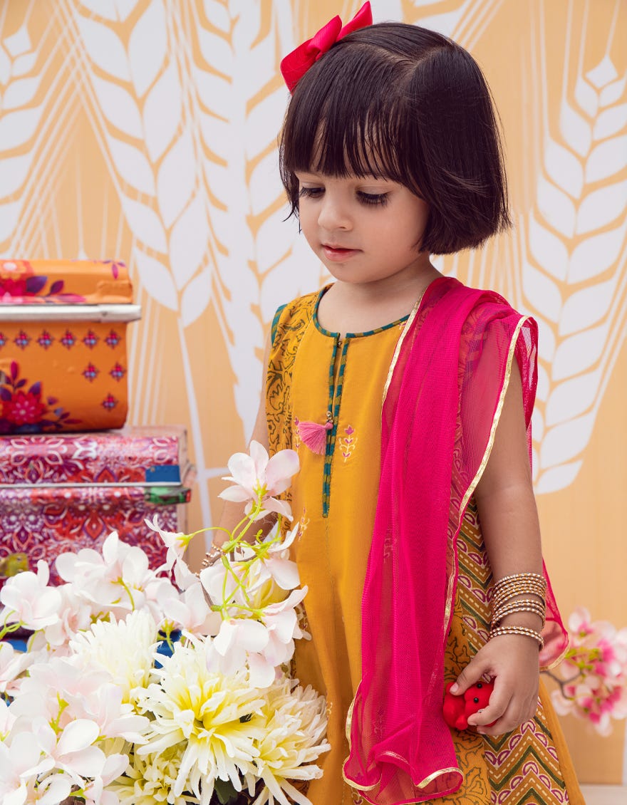 Yellow Lawn Infant 3 Piece Stitched Dress | Jik-S-Jgin-23-054