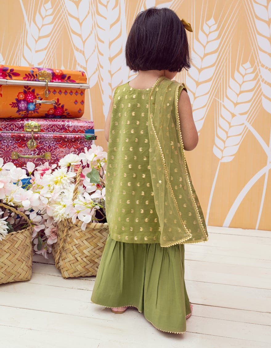 Green Jacquard Infant 3 Piece Stitched Dress | Jik-W-Jgin-23-064