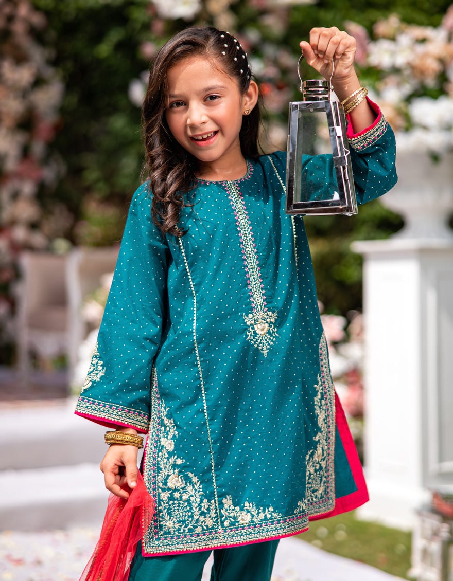 GREEN LAWN SILK EMBROIDERED 3PC STITCHED