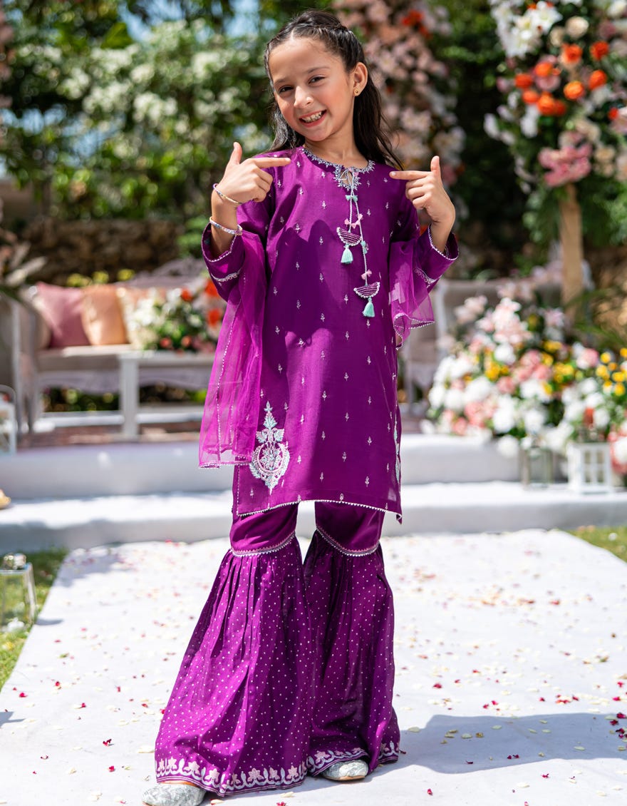 MAGENTA RAW SILK EMBROIDERED 3PC STITCHED