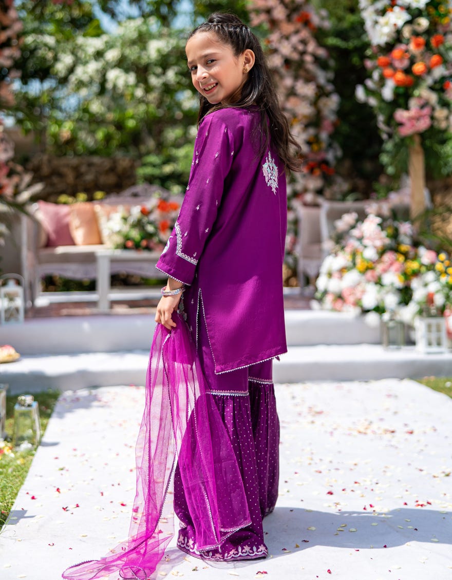 MAGENTA RAW SILK EMBROIDERED 3PC STITCHED