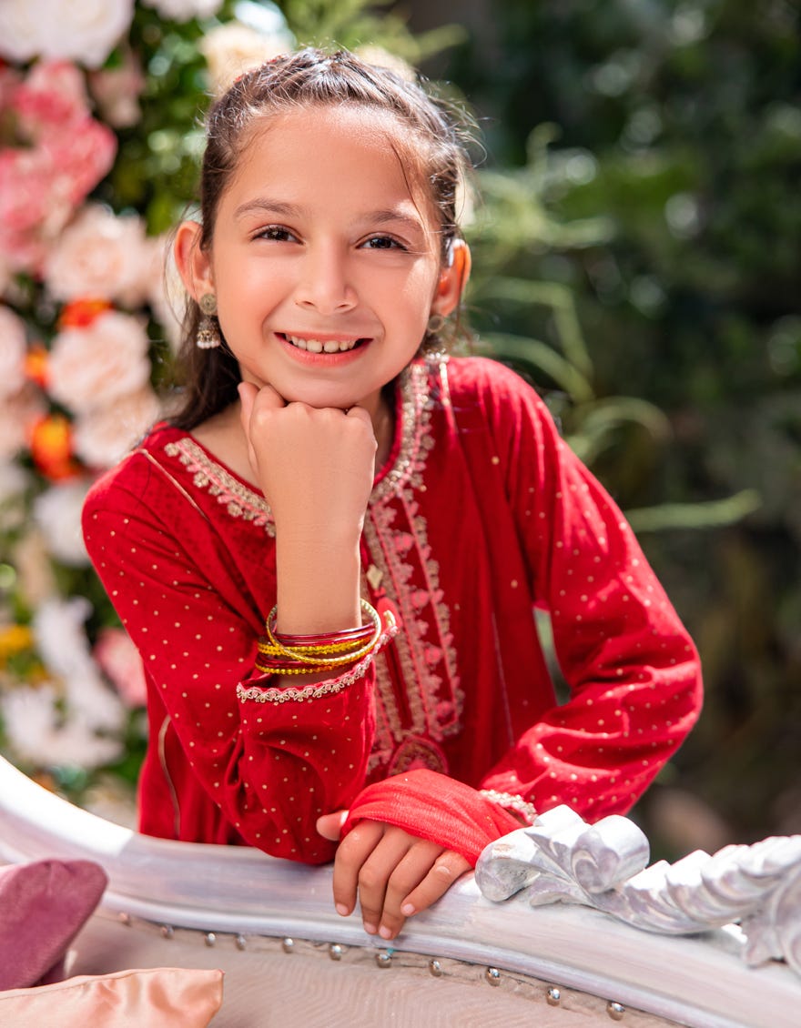 RED DOBBY EMBROIDERED 3PC STITCHED