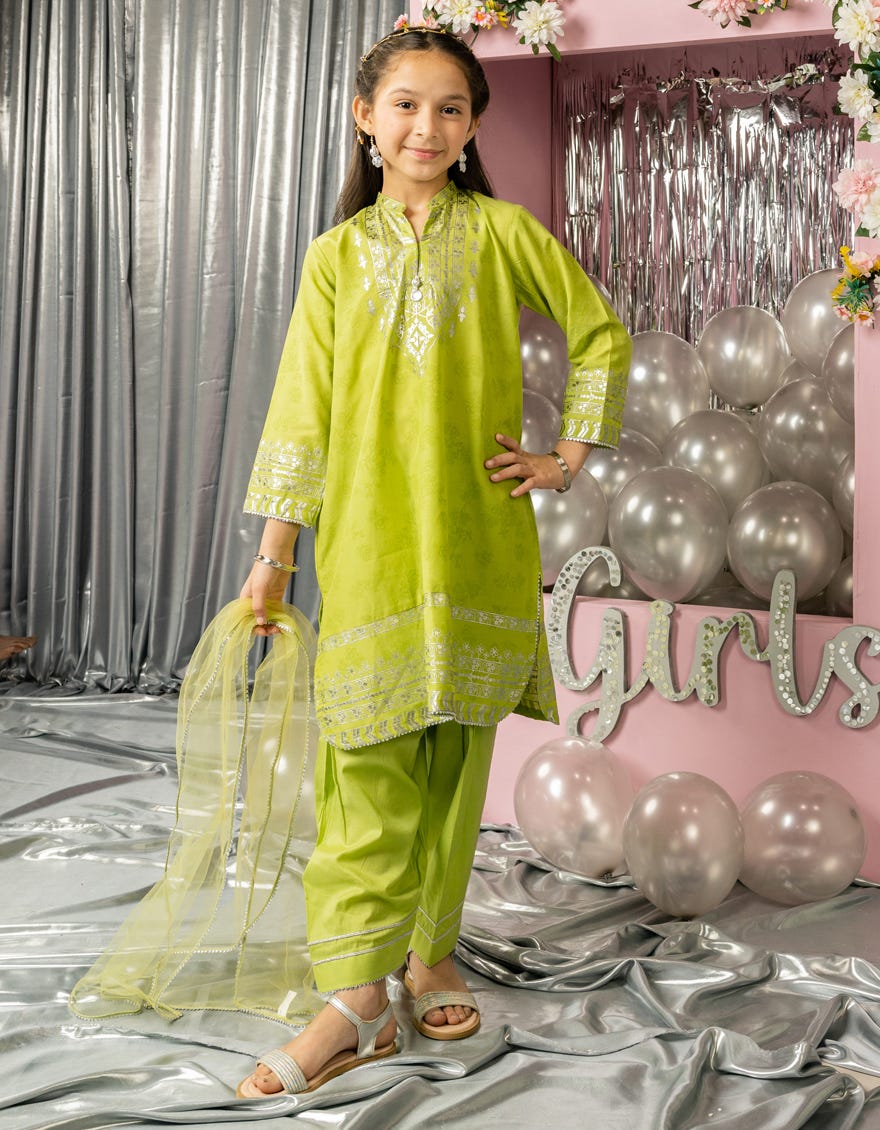 GREEN LAWN FOIL PRINTED 3PC STITCHED