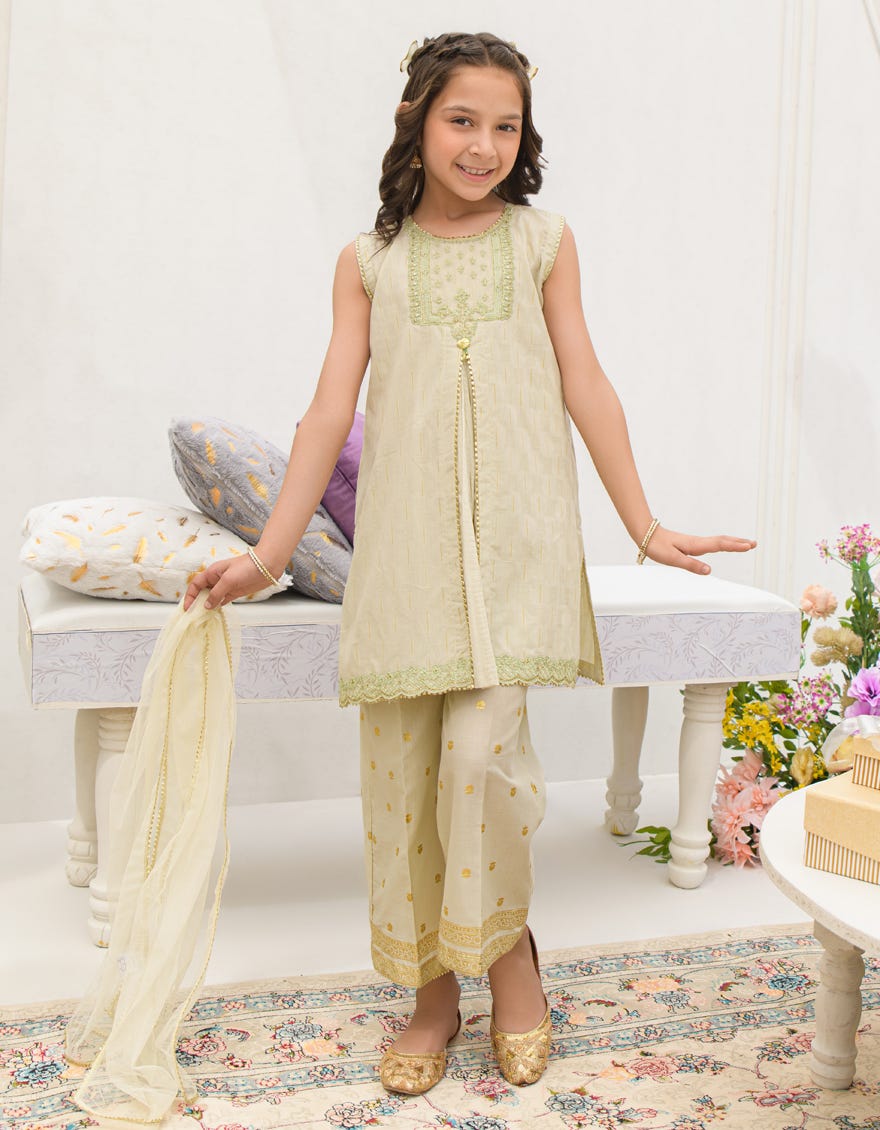 GREEN DOBBY EMBROIDERED 3PC STITCHED