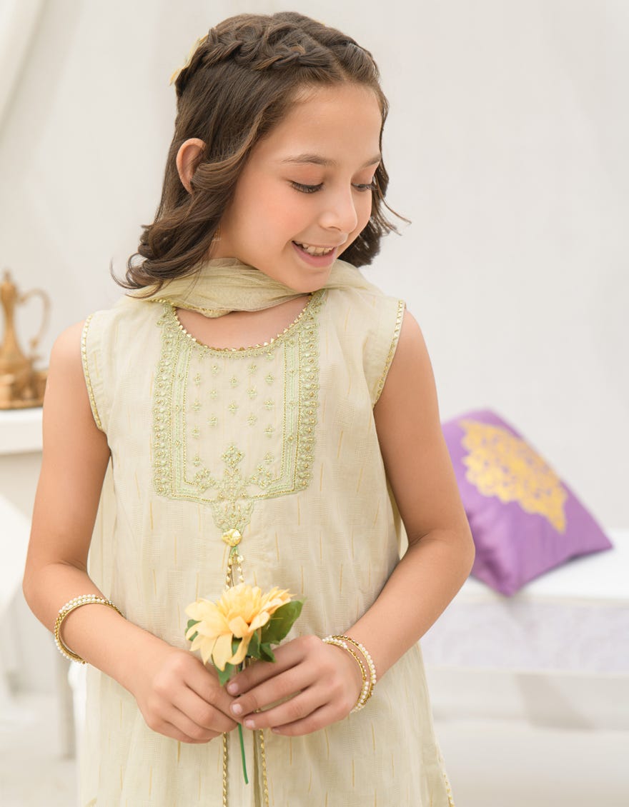 GREEN DOBBY EMBROIDERED 3PC STITCHED