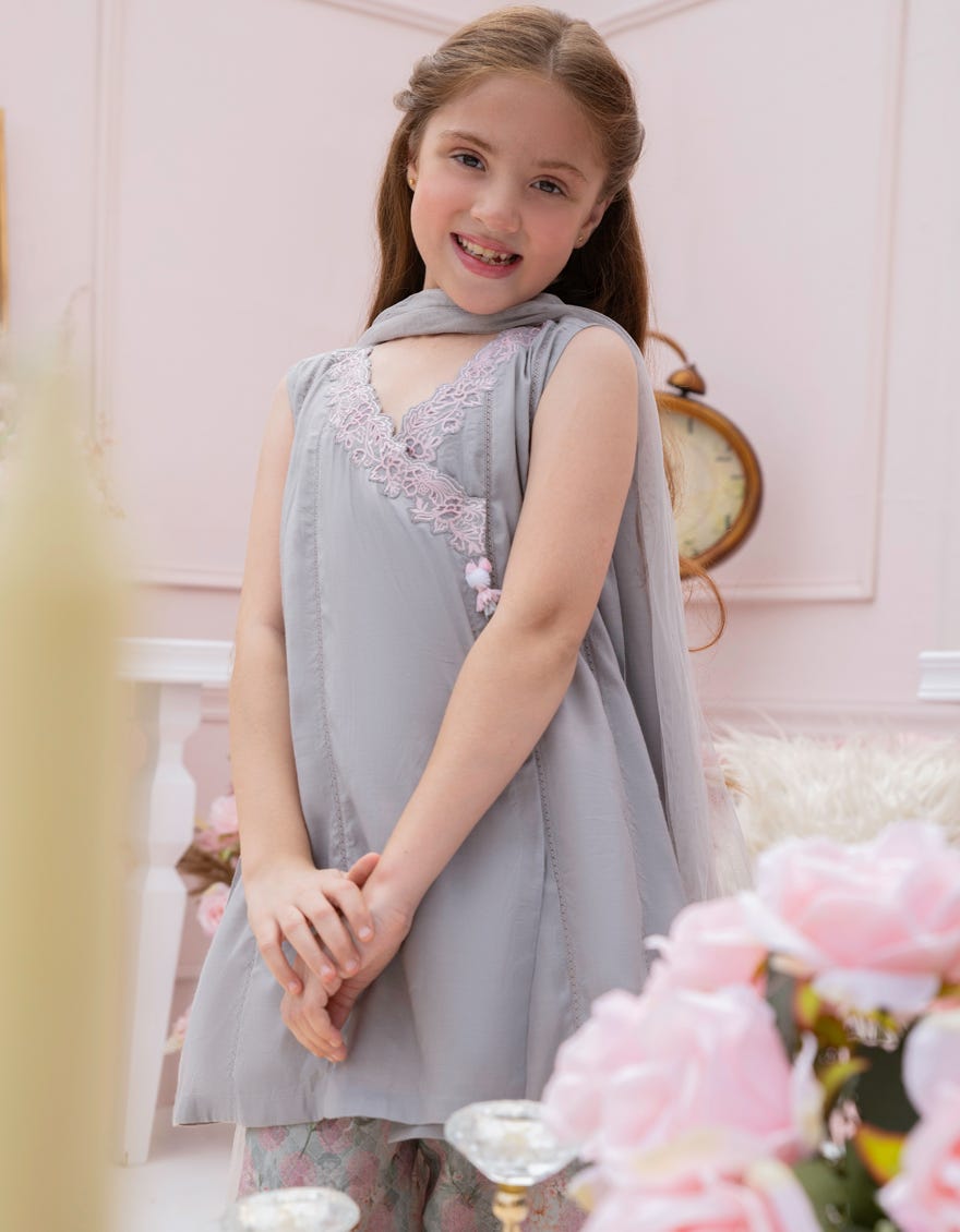 GREY SILK EMBROIDERED 3PC STITCHED