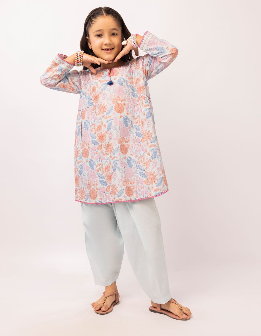 BLUE LAWN PRINTED 3PC STITCHED