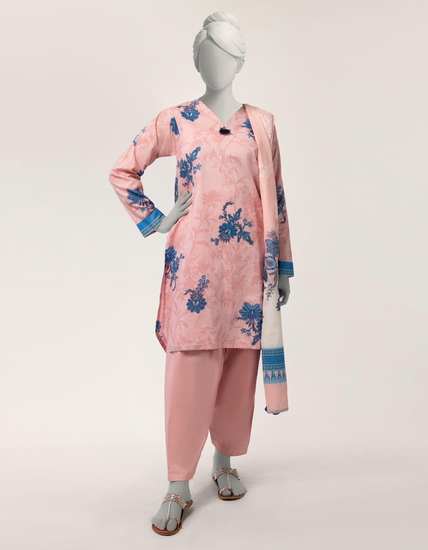 PINK LAWN PRINTED 3PC STITCHED