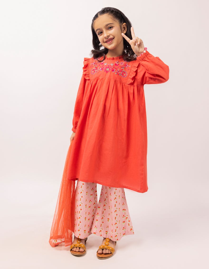 RED LAWN SCHIFFLI 3PC STITCHED