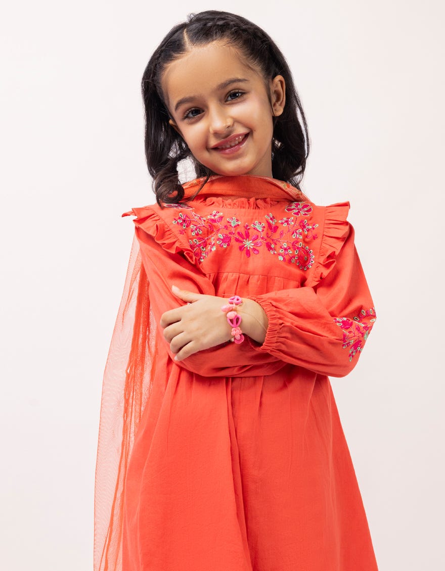 RED LAWN SCHIFFLI 3PC STITCHED