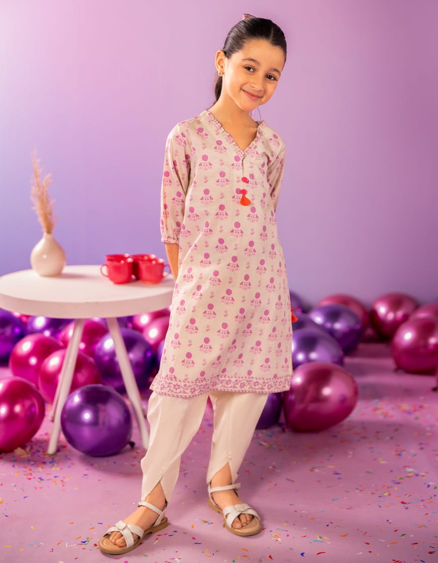 BEIGE LAWN PRINTED KURTI