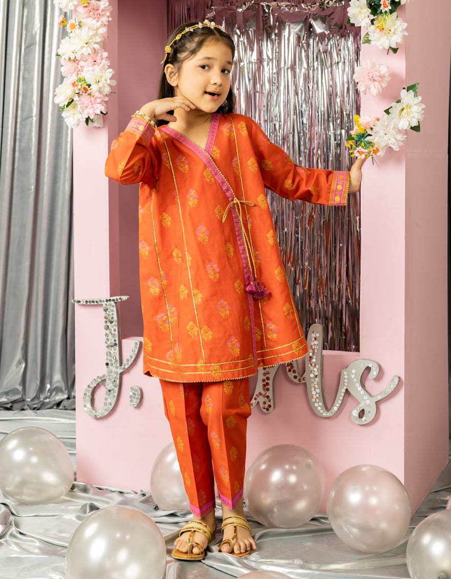 ORANGE LAWN PRINTED 2PC STITCHED