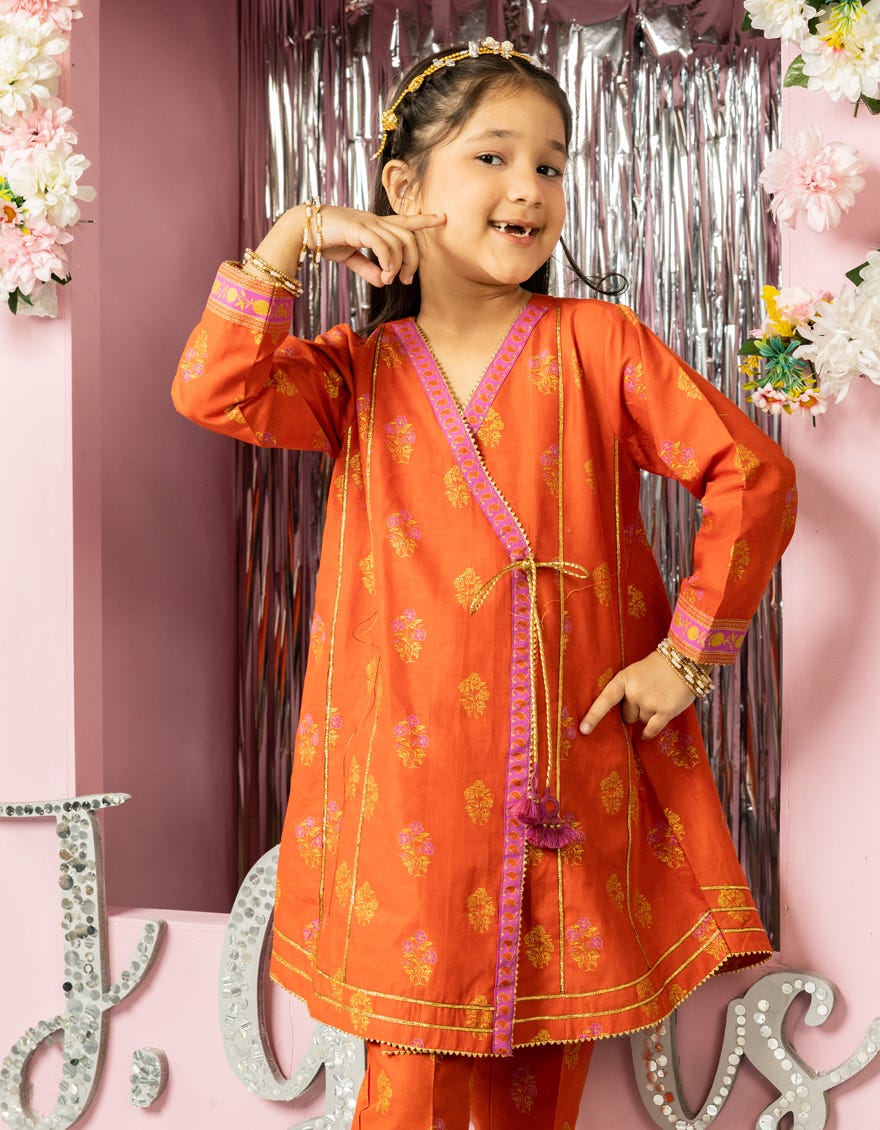 ORANGE LAWN PRINTED 2PC STITCHED