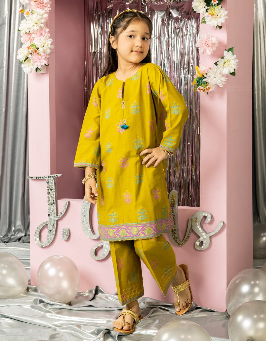 GREEN DOBBY PRINTED 2PC STITCHED