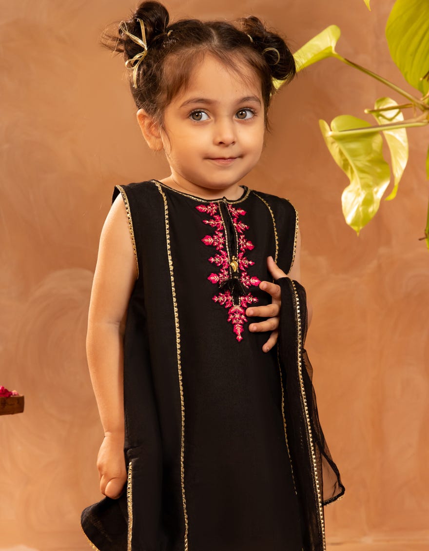 BLACK SILK EMBROIDERED 3PC STITCHED