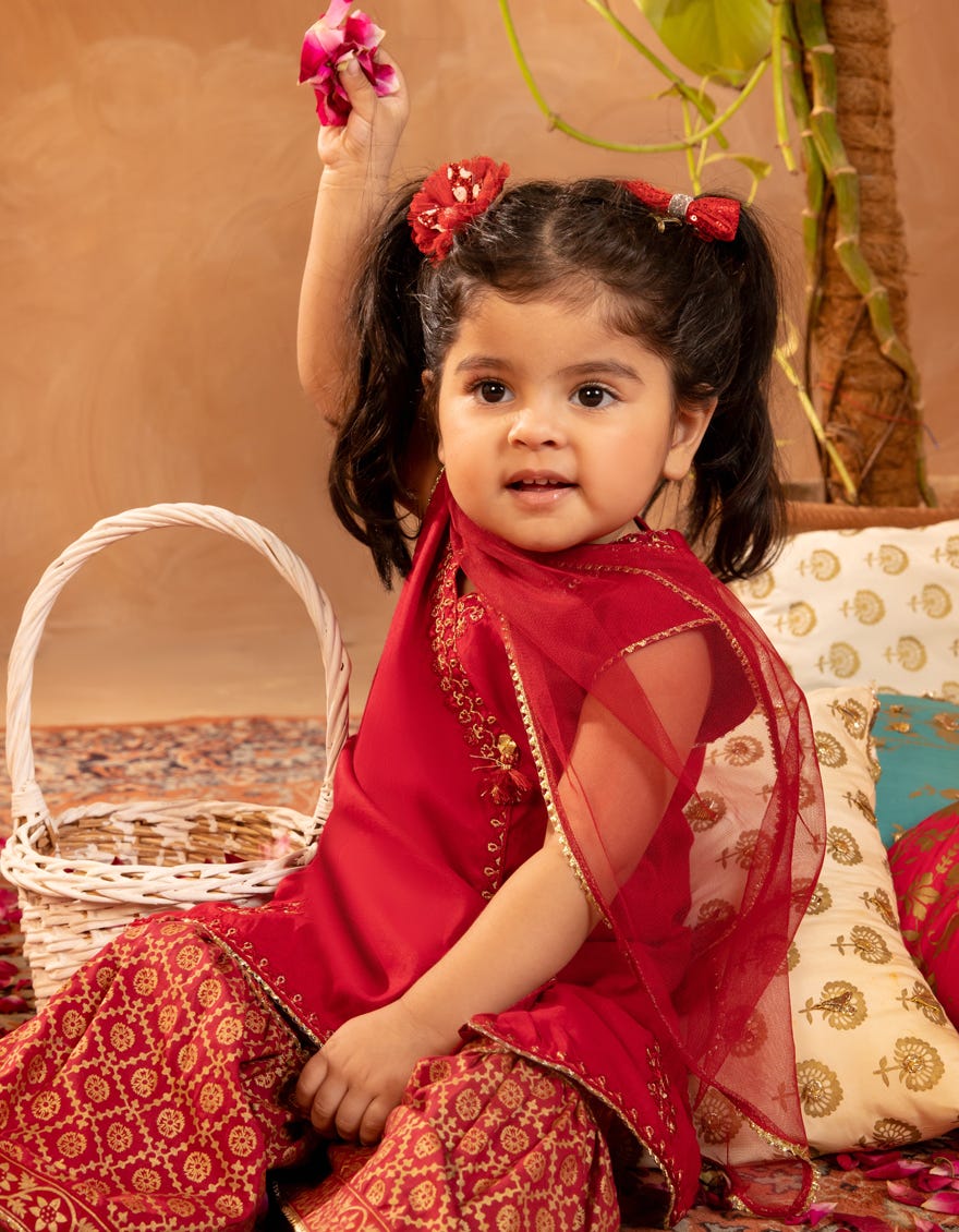 RED COTTON SILK EMBROIDERED 3PC STITCHED