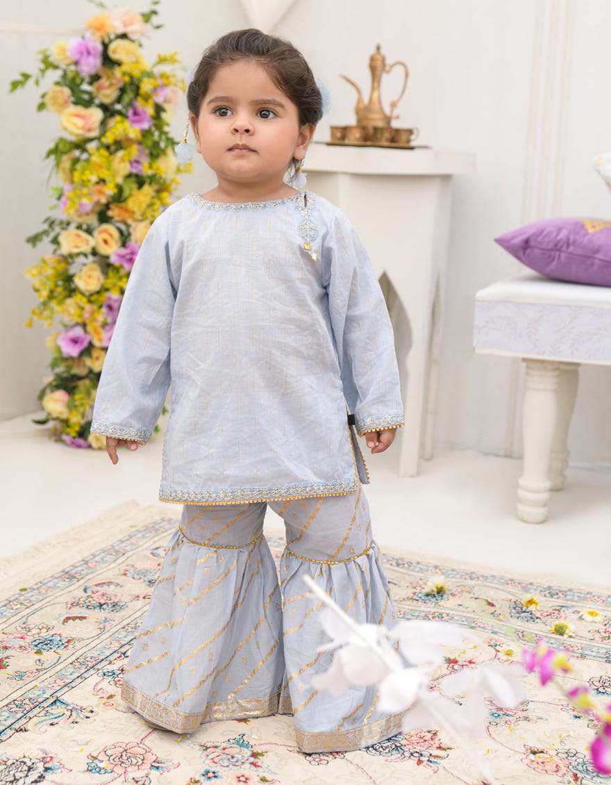 BLUE DOBBY EMBROIDERED 2PC STITCHED